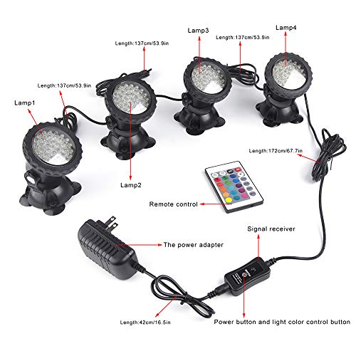 GZKANFUL Pond Light, 36 LED IP68 Waterproof Underwater Submersible...
