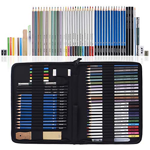 H & B 51-Piece Colored Pencils Set, Drawing Pencils and Sketching ...
