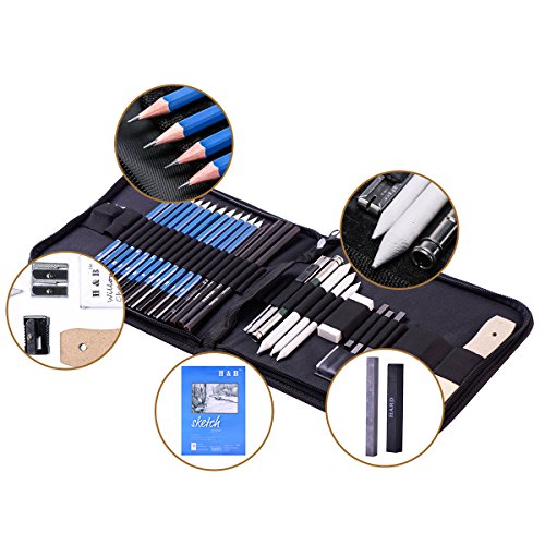 H & B Sketching Pencils Set, 33-Piece Drawing Pencils and Sketch K...