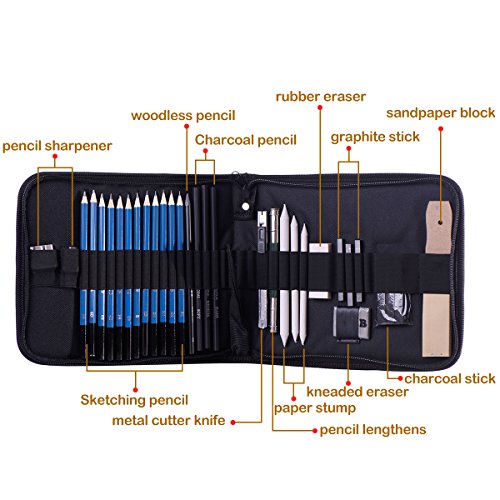 H & B Sketching Pencils Set, 33-Piece Drawing Pencils and Sketch K...