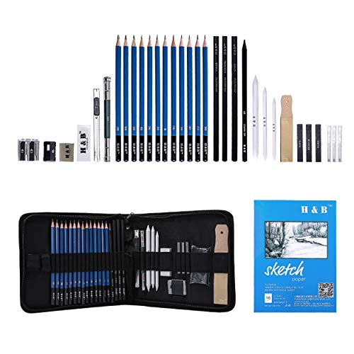 H & B Sketching Pencils Set, 33-Piece Drawing Pencils and Sketch K...