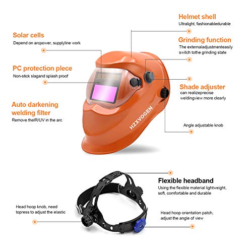 HZXVOGEN Welding Helmet True Color Solar Powered Auto Darkening Ho...
