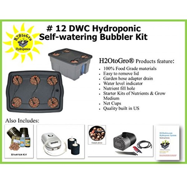 SELF-WATERING DWC Hydroponic Bubbler ~ # 12 6 Site by H2OtoGro