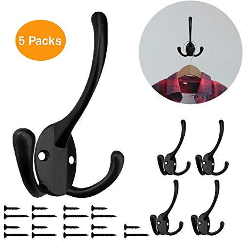 Wall Mounted Coat Hooks 5 Pack Heavy Duty Black Hardware Robe Hook...