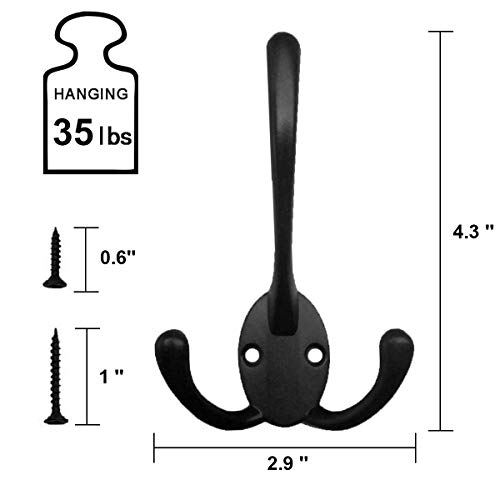 Wall Mounted Coat Hooks 5 Pack Heavy Duty Black Hardware Robe Hook...