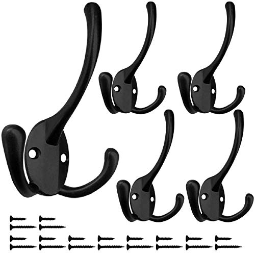 Wall Mounted Coat Hooks 5 Pack Heavy Duty Black Hardware Robe Hook...