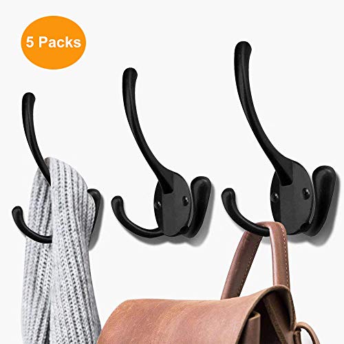 Wall Mounted Coat Hooks 5 Pack Heavy Duty Black Hardware Robe Hook...