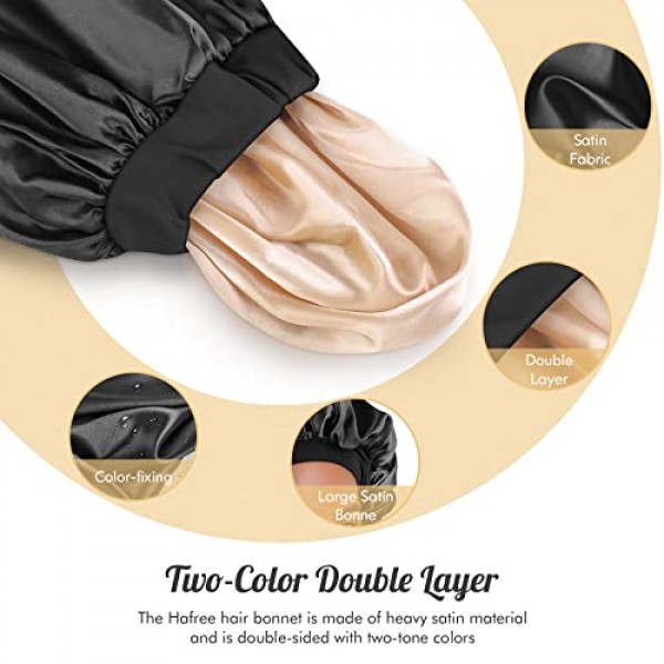 Hafree Silk Satin Bonnet, Hair Wrap Adjustable Sleep Cap with 2 Pi...