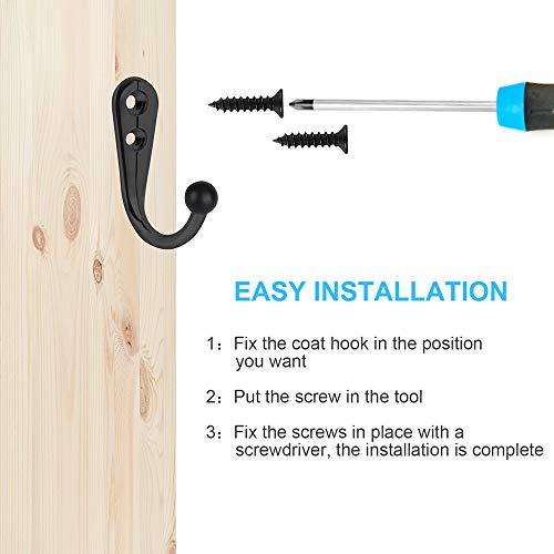 HAHAYOO 10 PCS Coat Hooks Wall Mounted, Premium Black Heavy Duty M...