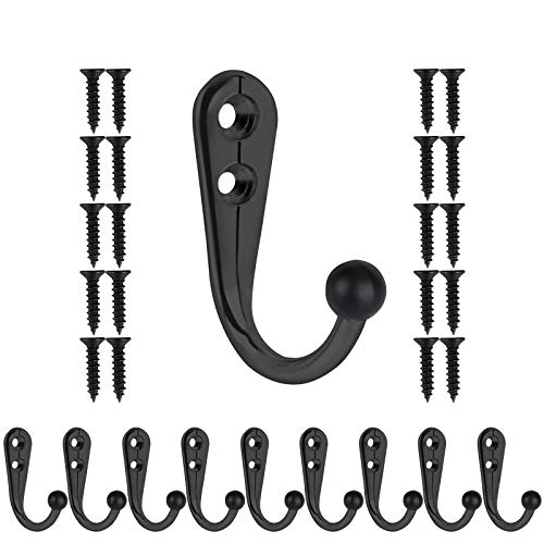 HAHAYOO 10 PCS Coat Hooks Wall Mounted, Premium Black Heavy Duty M...