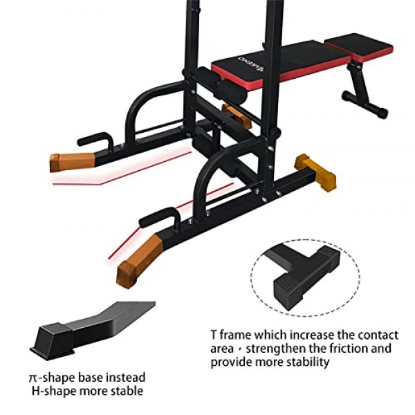 HAKENO Power Tower, Workout Dip Station with Weight Bench Pull Up ...