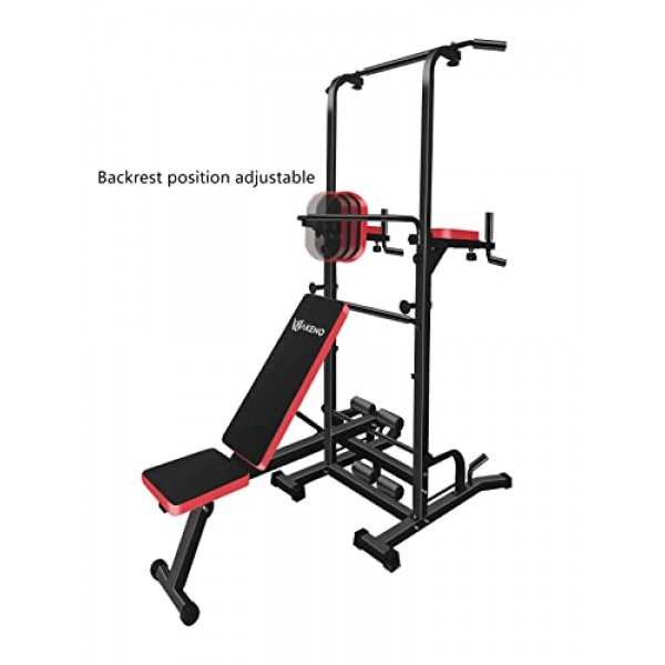 HAKENO Power Tower, Workout Dip Station with Weight Bench Pull Up ...