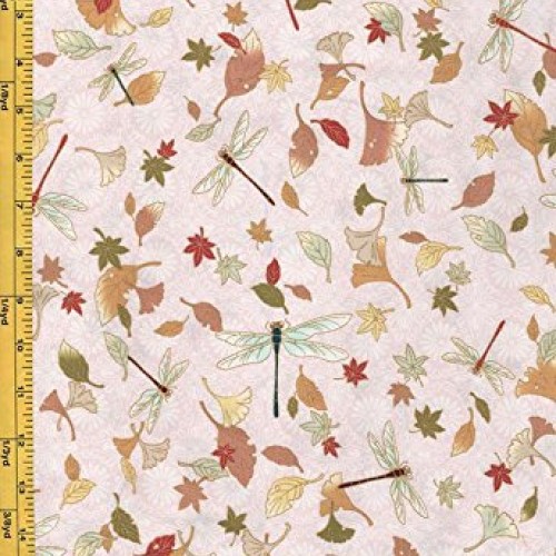 Japanese, Asian, Quilting, Sewing Fabric - Hanabi Dragonflies, Gin...