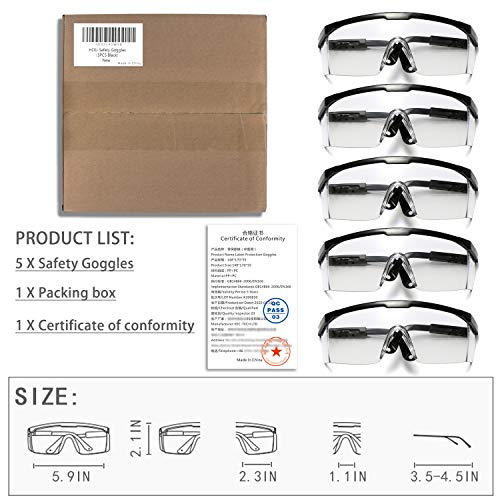 Safety Goggles,5PCS Adjustable Wide-Vision Protective Glasses, Lig...