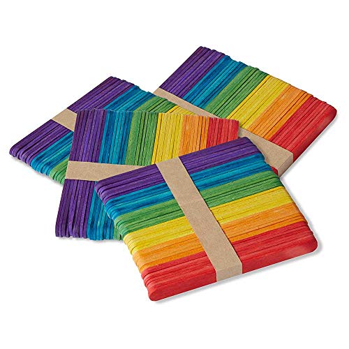 hand2mind Vibrant Rainbow Colored Natural Wood Craft Sticks with R...