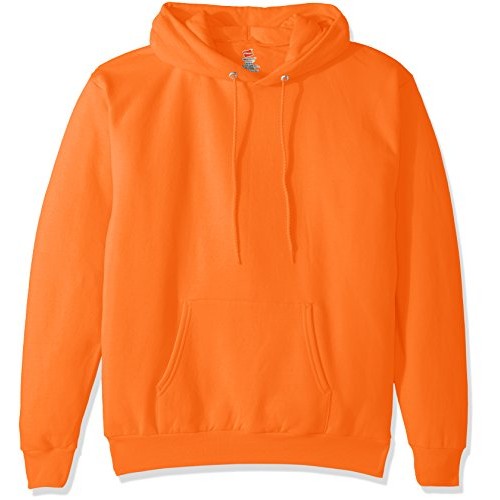 Hanes Mens Pullover Ecosmart Fleece Hooded Sweatshirt, safety ora...