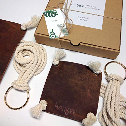 hangee Hanging Planter - 2 PCS Genuine Leather Plant Hangers Indoo...