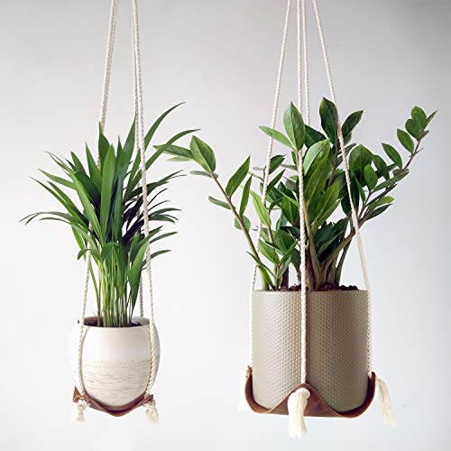 hangee Hanging Planter - 2 PCS Genuine Leather Plant Hangers Indoo...