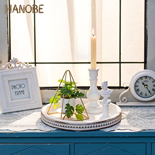 Hanobe Wood Decorative Tray Round: White Washed Bead Tray for Coff...