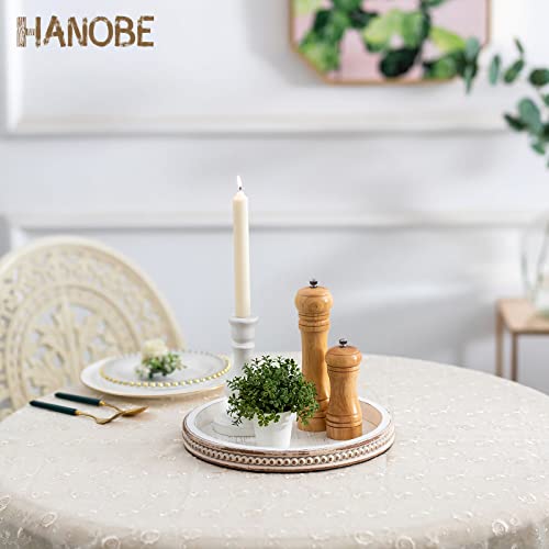 Hanobe Wood Decorative Tray Round: White Washed Bead Tray for Coff...