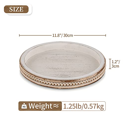Hanobe Wood Decorative Tray Round: White Washed Bead Tray for Coff...