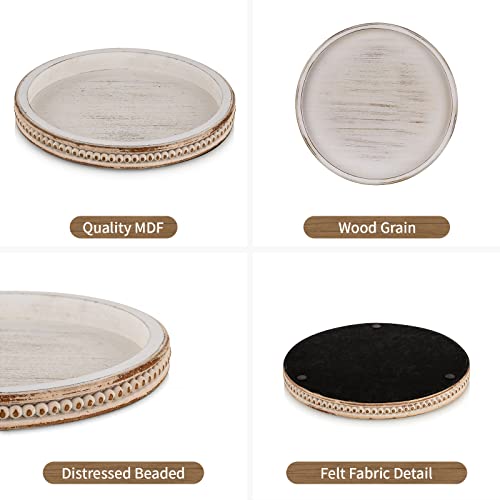Hanobe Wood Decorative Tray Round: White Washed Bead Tray for Coff...