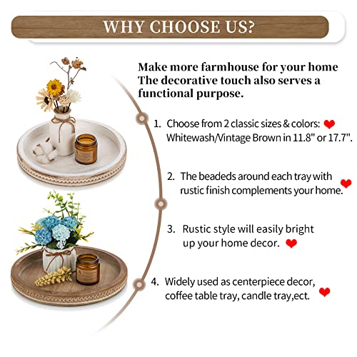 Hanobe Wood Decorative Tray Round: White Washed Bead Tray for Coff...