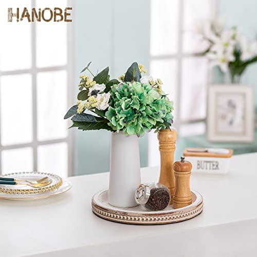 Hanobe Wood Decorative Tray Round: White Washed Bead Tray for Coff...