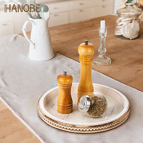 Hanobe Wood Decorative Tray Round: White Washed Bead Tray for Coff...