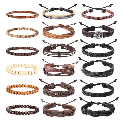 HANPABUM 18pcs Braided Leather Bracelets for Men Women Woven Cuff ...