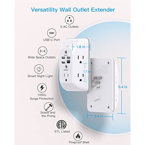 Outlet Extender with Night Light, Multi Plug Outlet, USB Wall Char...