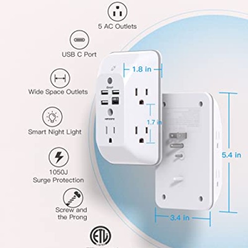 Outlet Extender with Night Light, Multi Plug Outlet, USB Wall Char...