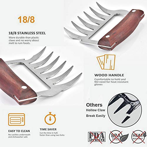Haomacro Meat Shredder Claws Set of 2,Wood Stainless Steel Meat Cl...