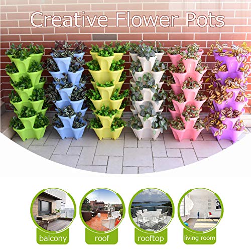 Haozhixin 3-Tier Strawberry Pot Stackable Vertical Flower Pots Set...
