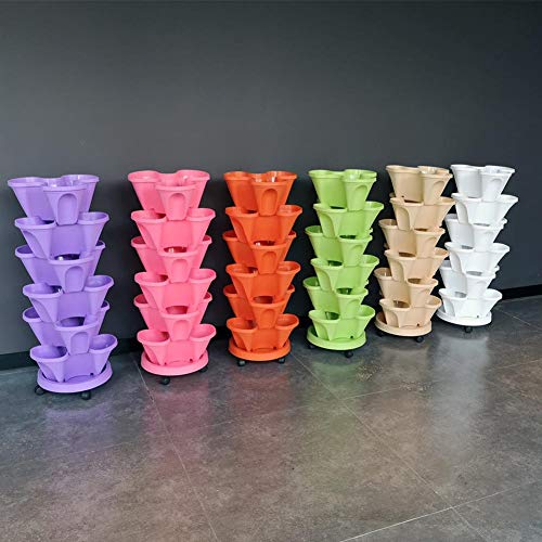 Haozhixin 3-Tier Strawberry Pot Stackable Vertical Flower Pots Set...