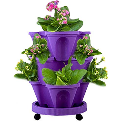 Haozhixin 3-Tier Strawberry Pot Stackable Vertical Flower Pots Set...