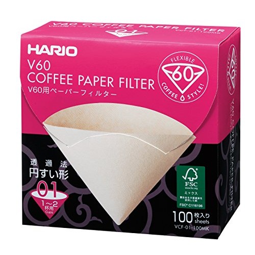 Hario V60 Paper Coffee Filters, Size 01, 100 Count, Natural