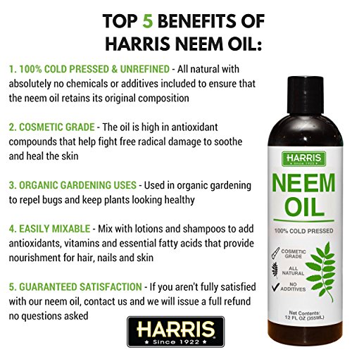 Harris Neem Oil, 100% Cold Pressed and Unrefined, Cosmetic Grade, ...