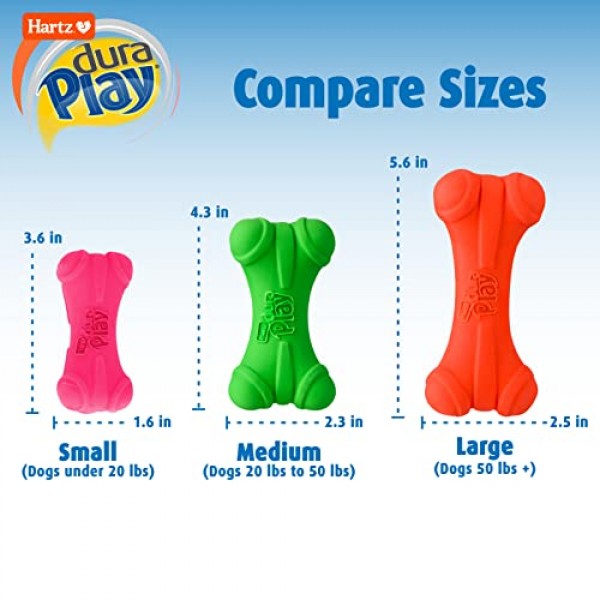 HARTZ Dura Play Soft Dog Bone Toy, Assorted Colors, 1 Ea, for Medi...