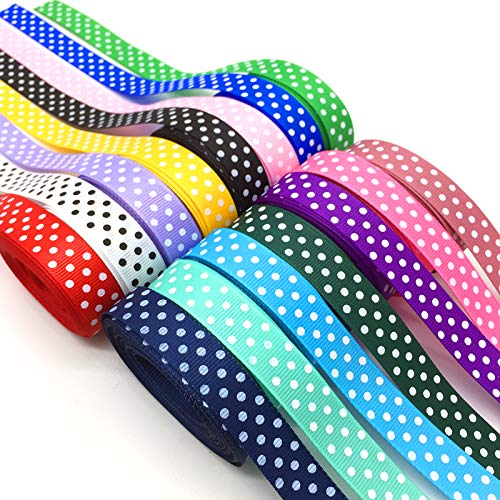 Grosgrain Ribbons 3/8 Inch Polka Dot Ribbon Multi Color Fabric Rib...