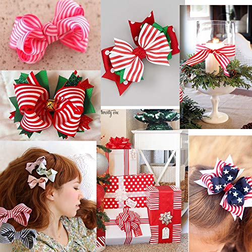 Red and White Striped Ribbon, Grosgrain Ribbon 1 Inch, Christmas F...