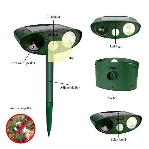 Cat Deer Mole Animal Repellent Outdoor for Plants,Ultrasonic Solar...