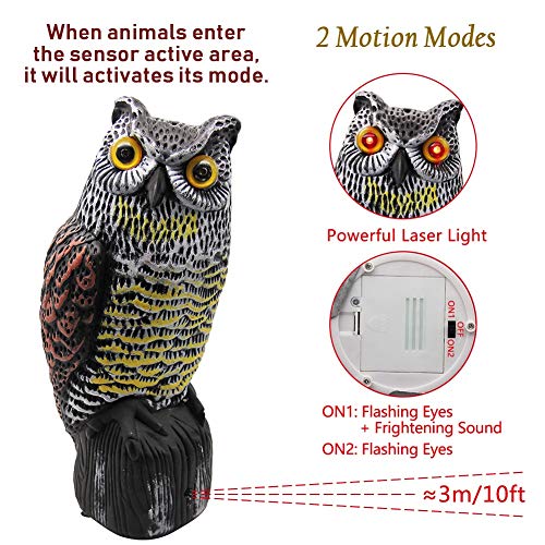 Hausse Solar Powered Fake Owl Decoy Scarecrow Decoy with Flashing ...