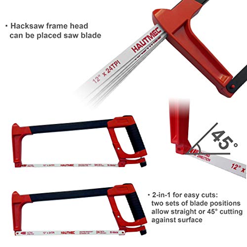 HAUTMEC 12 Heavy Duty 2-in-1 Hacksaw Frame With 24 TPI High Tensi...