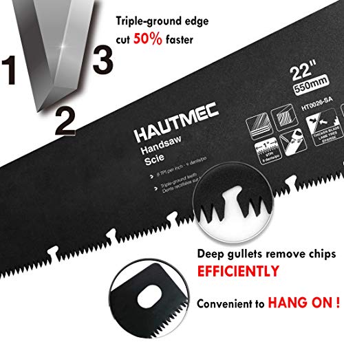 HAUTMEC 22 Inch Quick Cutting Hand saw,9 TPI Induction Hardened Tr...