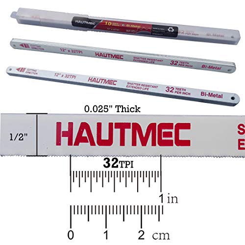 HAUTMEC Hacksaw Replacement Blades BI-METAL 10 Pack 32 TPI x 12...