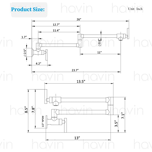 Havin Brass Pot Filler,Wall Mount Commercial Pot Filler Faucet,Bra...