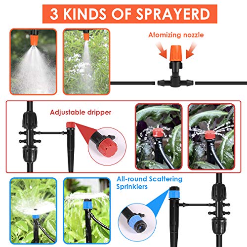 Drip Irrigation Kit, 42m/138ft Garden Irrigation System with Adjus...