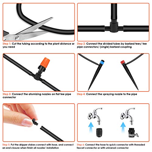 Drip Irrigation Kit, 42m/138ft Garden Irrigation System with Adjus...