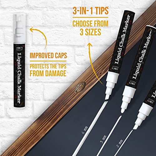 HBCY Creations Liquid Chalk Markers Set - 4 White Non-Toxic Erasab...